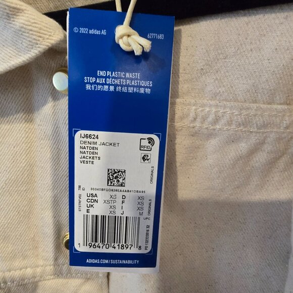 Adidas X KSENIASCHNAIDER 3-Stripe Denim Jacket Women's Size XS NATURAL TAN NEW - Picture 3 of 14